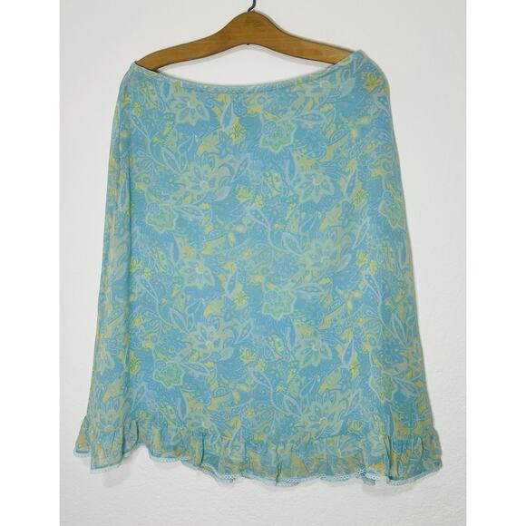 Vintage Skirt Y2K OSCAR dela‎ Renta  100% Silk Floral Ruffle BOHO Women 12 blue - Picture 1 of 12